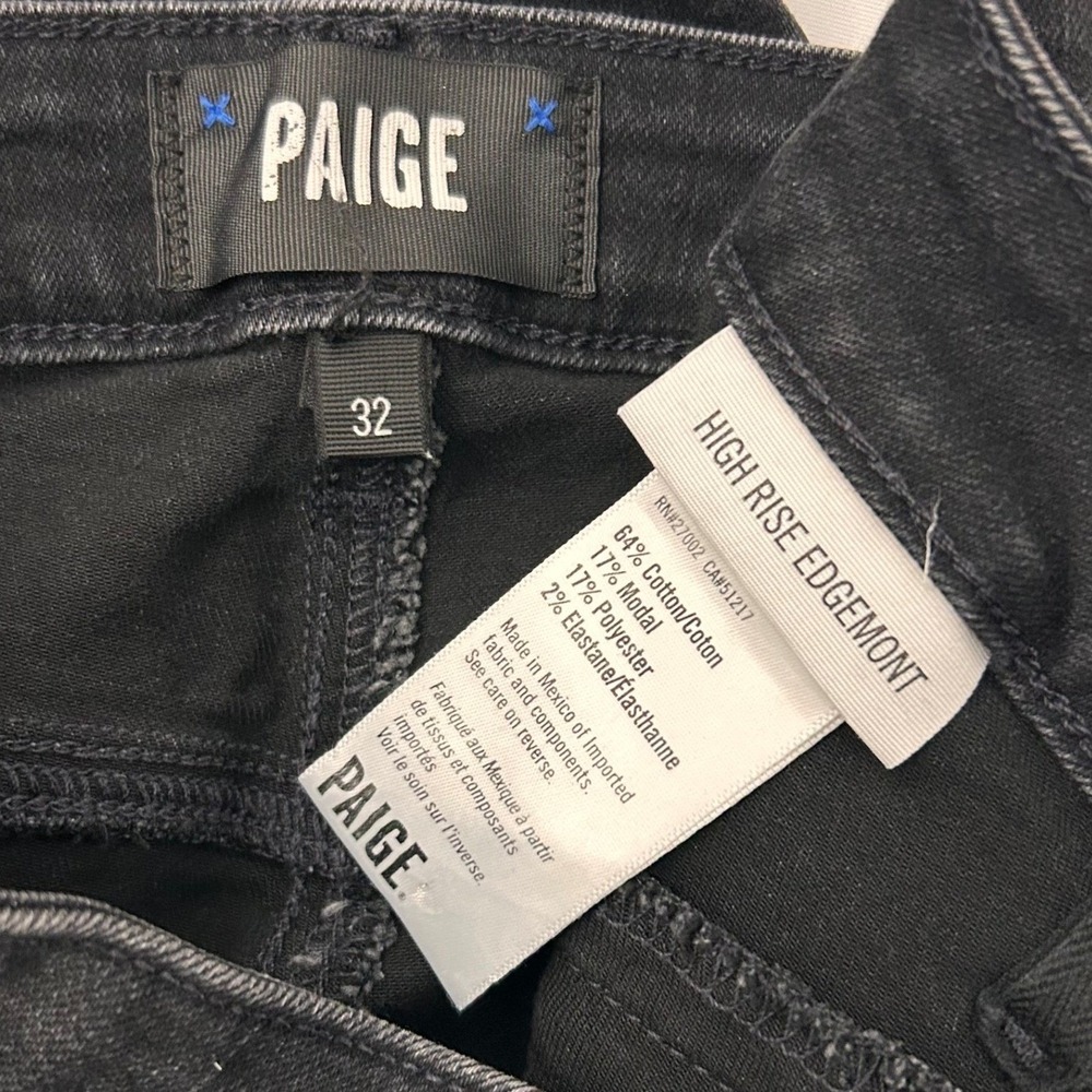 PAIGE Jeans Womens Size 32 Black High Rise Edgemont Skinny Stretch Zipper Accent - Picture 4 of 8